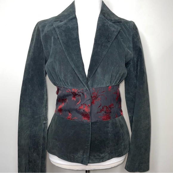 Wilsons Leather Jackets & Blazers - Vintage Wilsons Leather Maxima Women's Jacket Blazer Suede Floral Satin Waist S